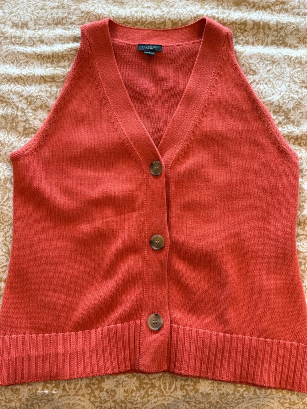 Ann Taylor Coral V-Neck Button Sweater Vest